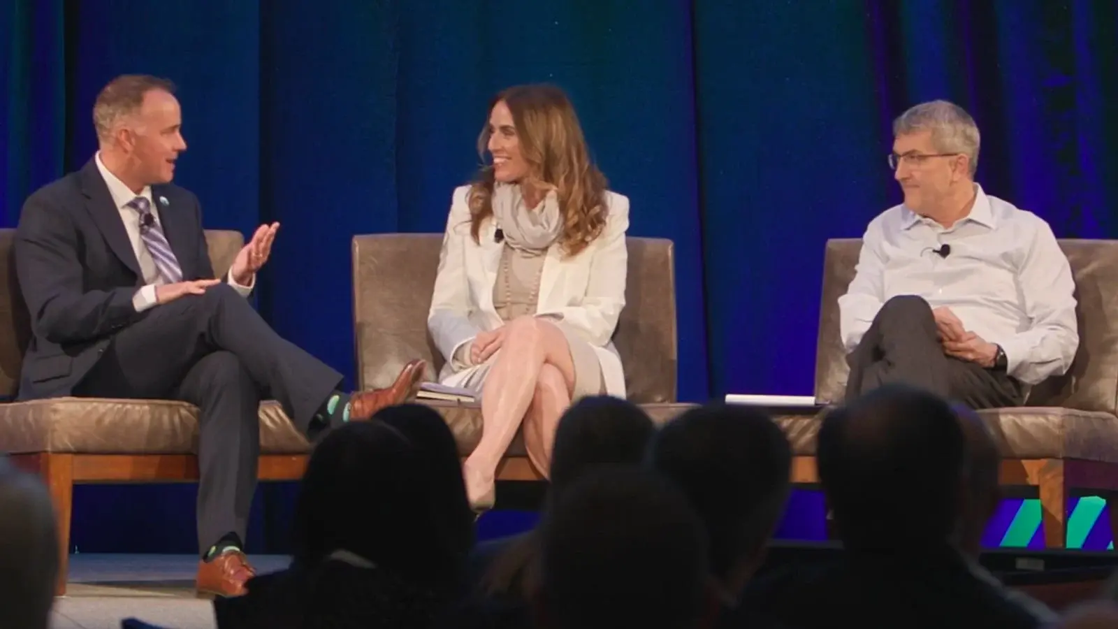 American Biogas Council Executive Director Patrick Serfass moderates a keynote with Nature Energy North American CEO Alexis Glick and Vanguard Renewables CEO Neil Smith at the Biogas Americas conference on May 17