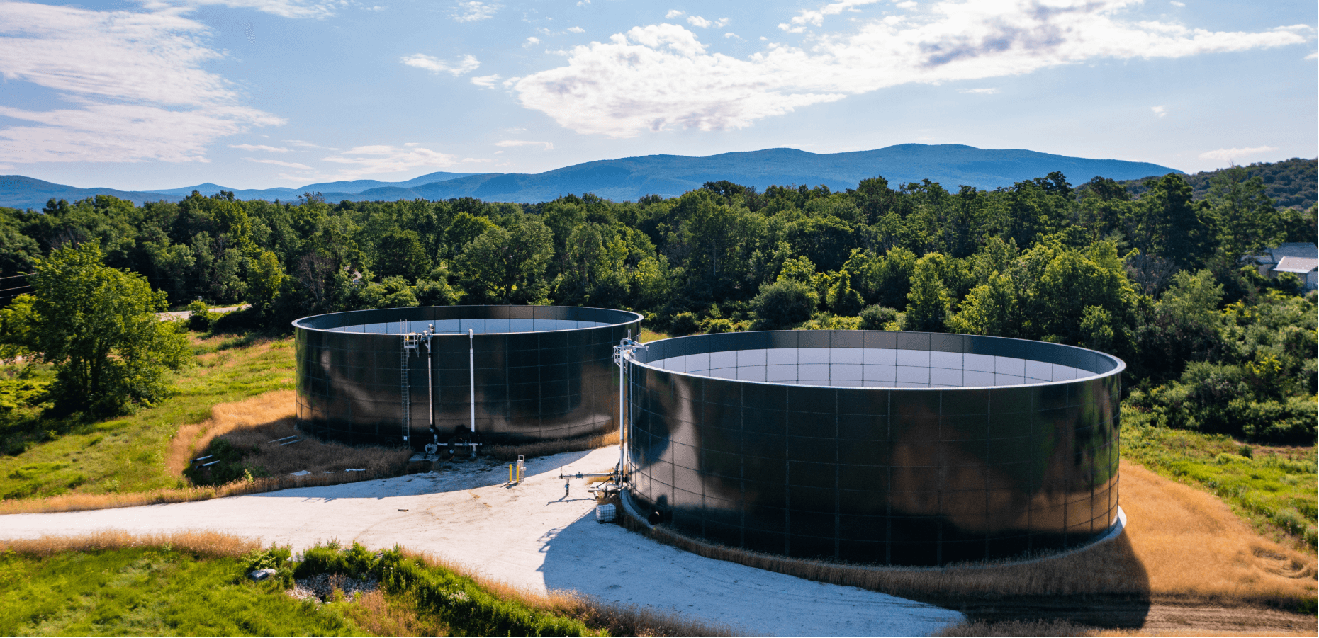 Liquid digestate tank holding sustainable fertilizer from farm powered anaerobic digestion