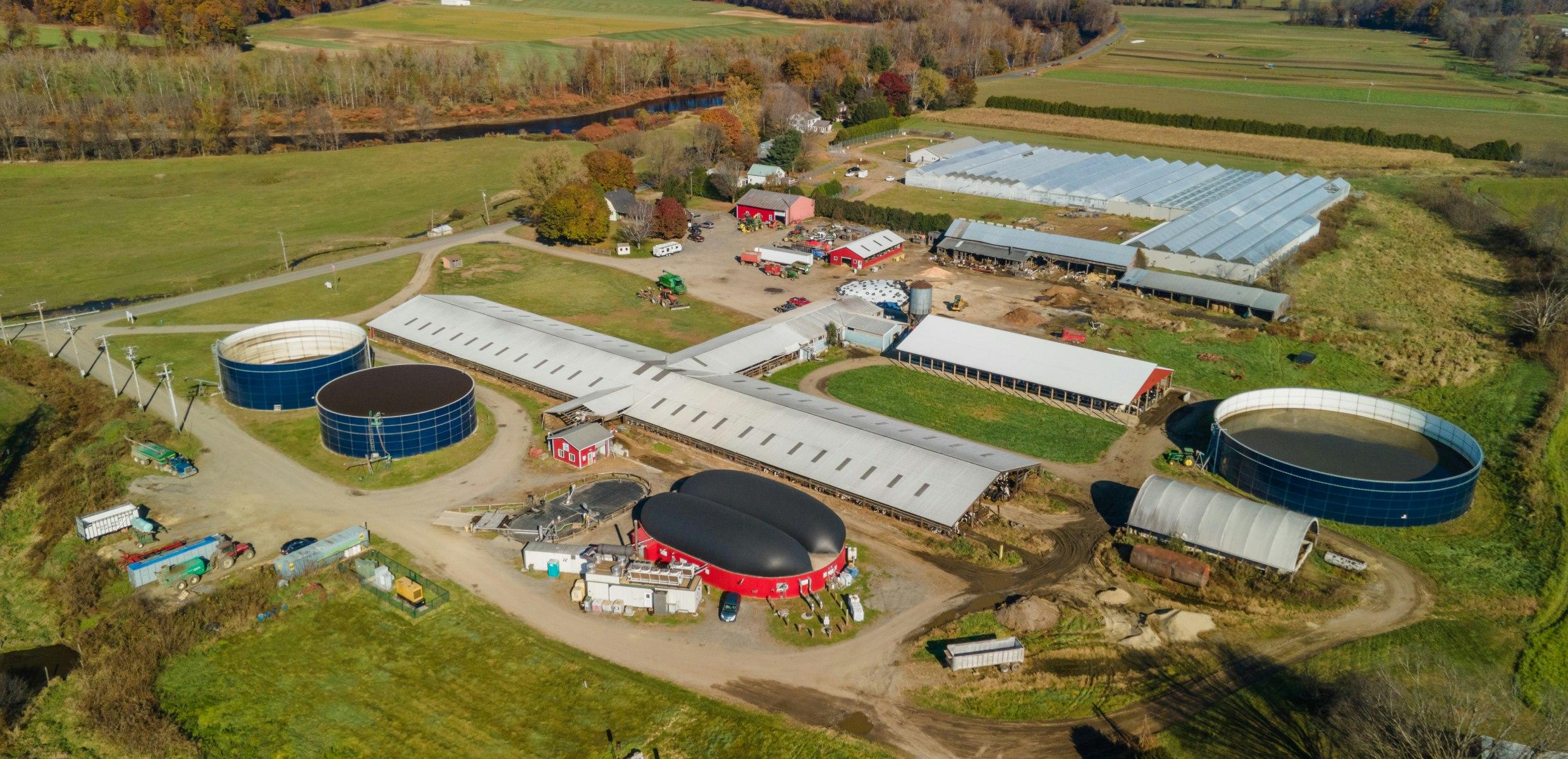 Anaerobic digestion facility on a farm, generating renewable energy from food waste recycling