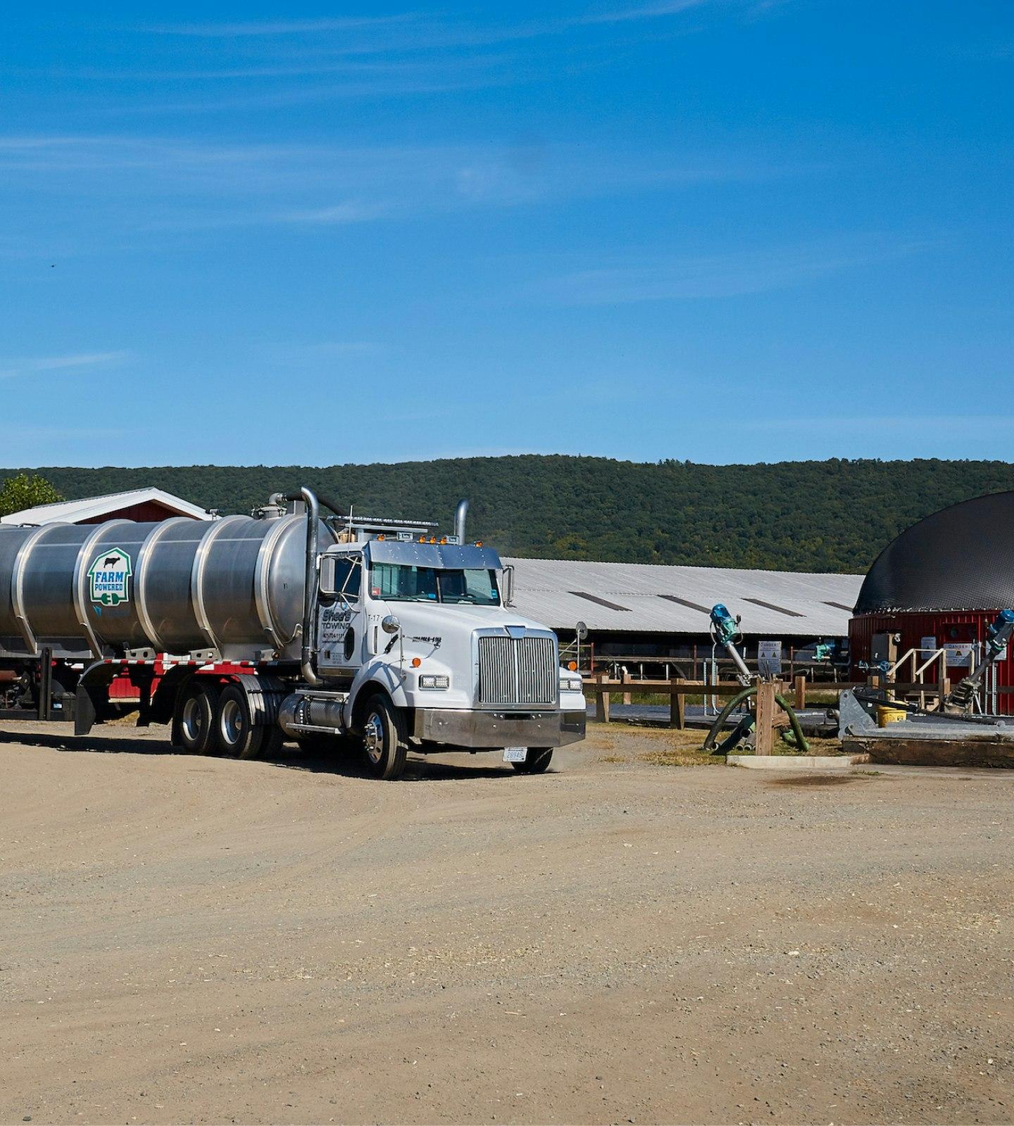 Truck hauling food waste for farm powered anaerobic digestion