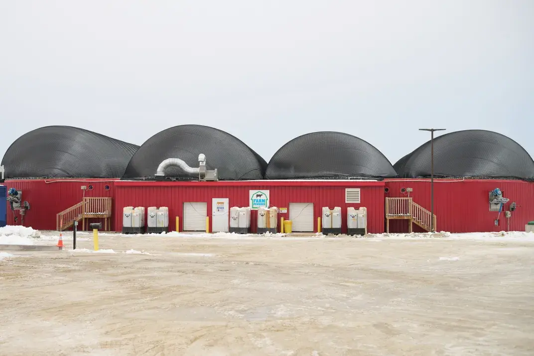 A digester at Goodrich Farm in Salisbury, Vermont. Each tank is covered with material that puffs into a dome as micro-organisms produce methane gas. David Degner